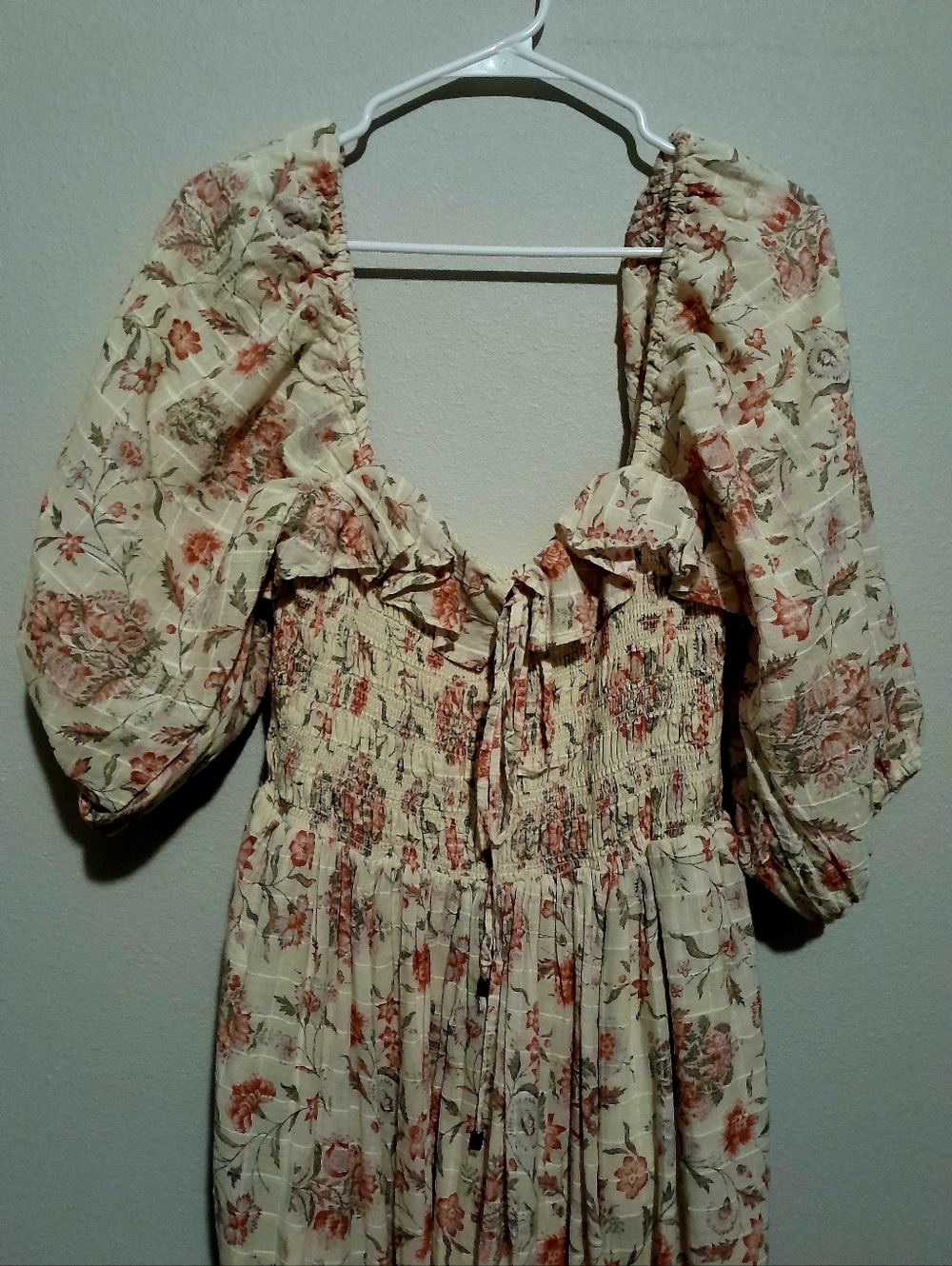 Free People Cream Floral Puff-Sleeve Maxi Dress - Picture 3 of 5
